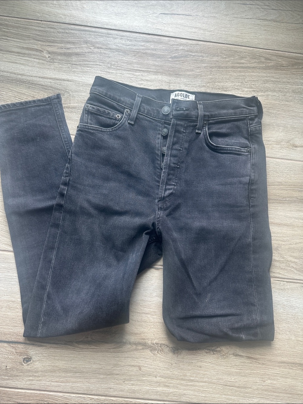 Agolde Faded Black High-Rise Button-Fly NICO Jeans 24